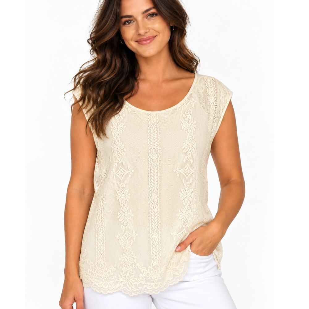 Max Studio Lacy Tank Womens XL Cream Shell Sleeveless Romantic Top